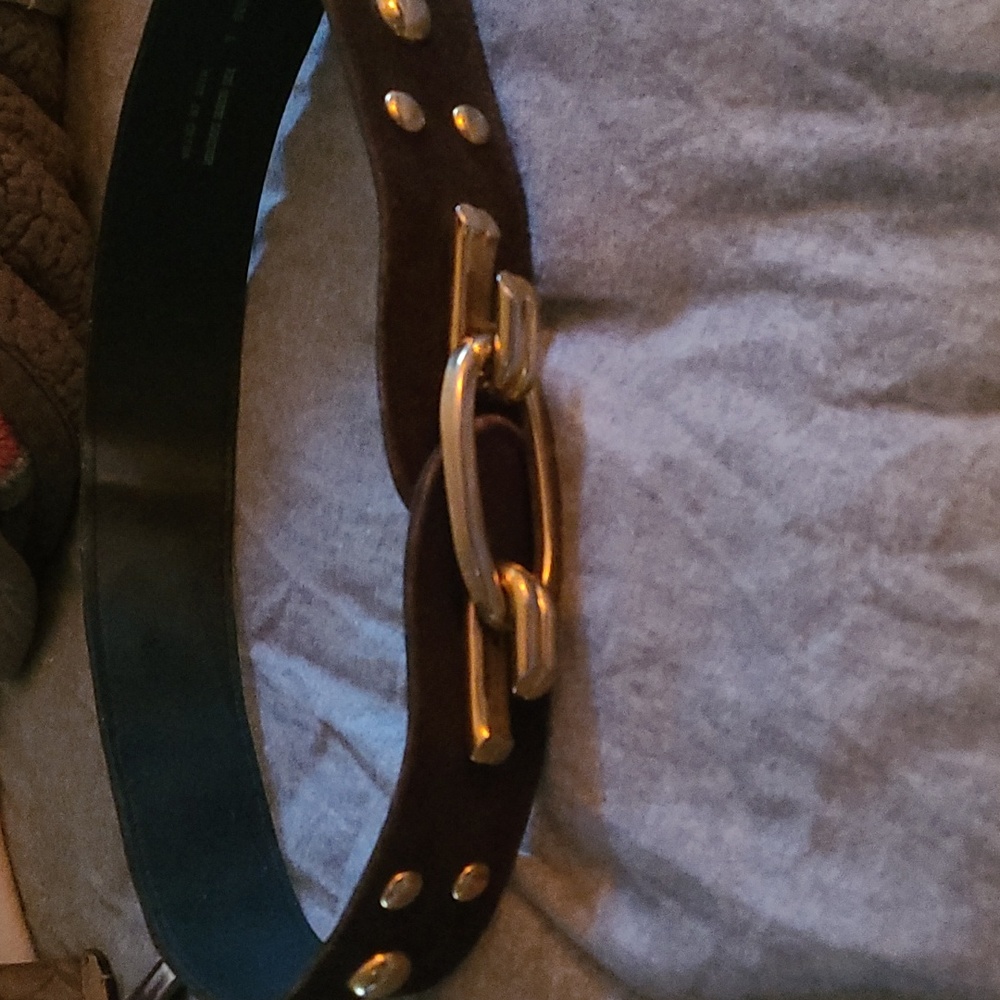 Vintage 80s dark brown Suede belt with lots of gold hardware rocker stlye sx S